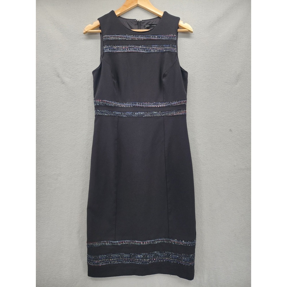 White House Black Market Tweed Trim Sheath Dress Black Size 8 Work Office Career